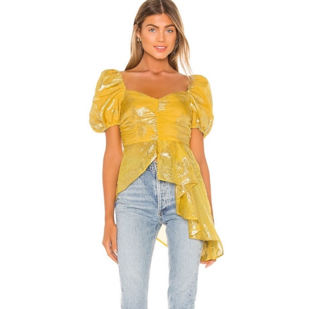 NWOT Revolve x House of Harlow 1960 Freja Yellow Asymmetric Peplum Top Small